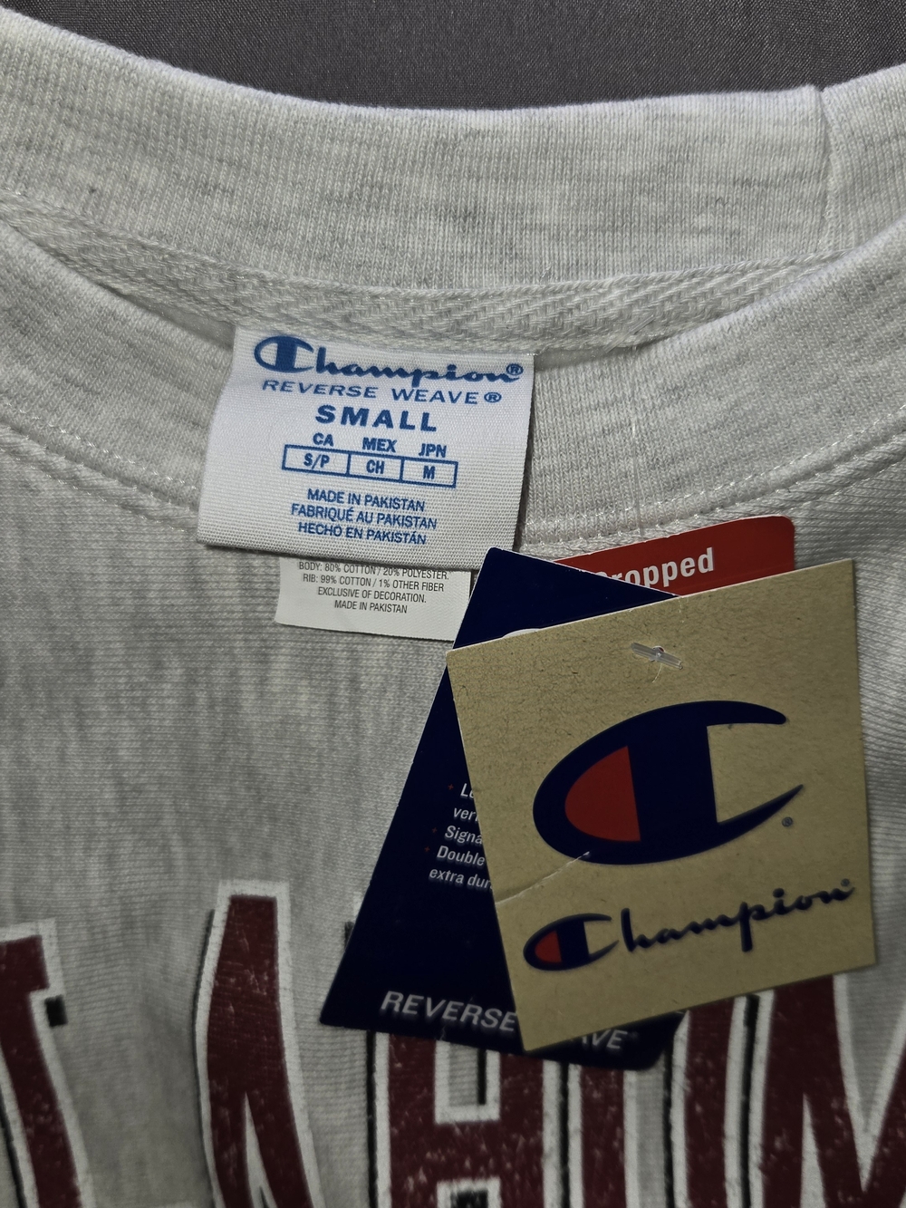 Champion Oklahoma Cropped Crewneck Sweatshirt - White & Crimson - Picture 4 of 4